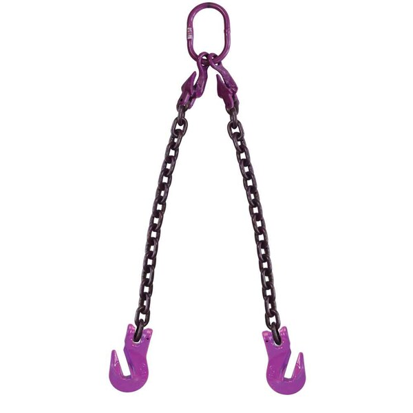 9/32" x 10' - Adjustable 2 Leg Chain Sling w/ Grab Hooks - Grade 100